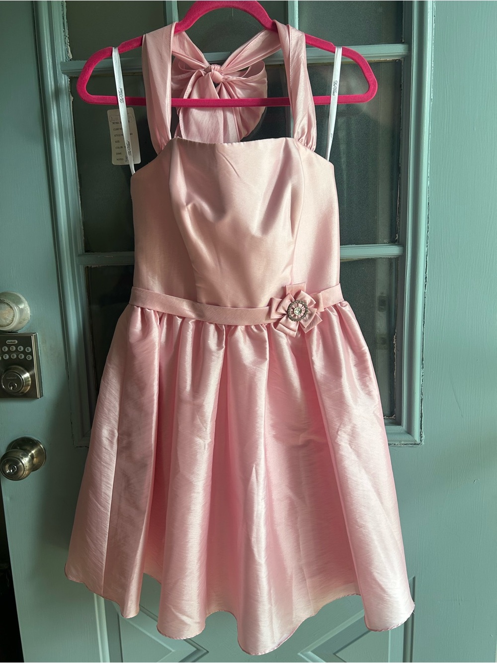 NWT Vintage Y2K Formal Halter Bow Tie Pink Prom Party Mini Dress Da Vinci 6